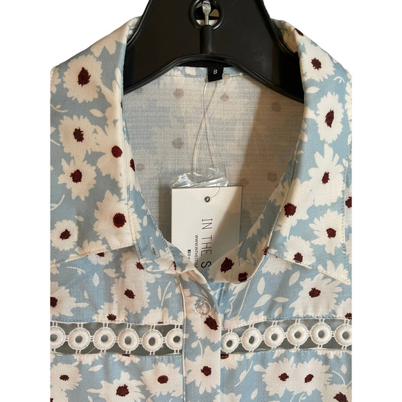 NWT In the Style Womens Floral Button-Up Shirtdress Long Sleeve Size 8 Blue - Picture 6 of 6